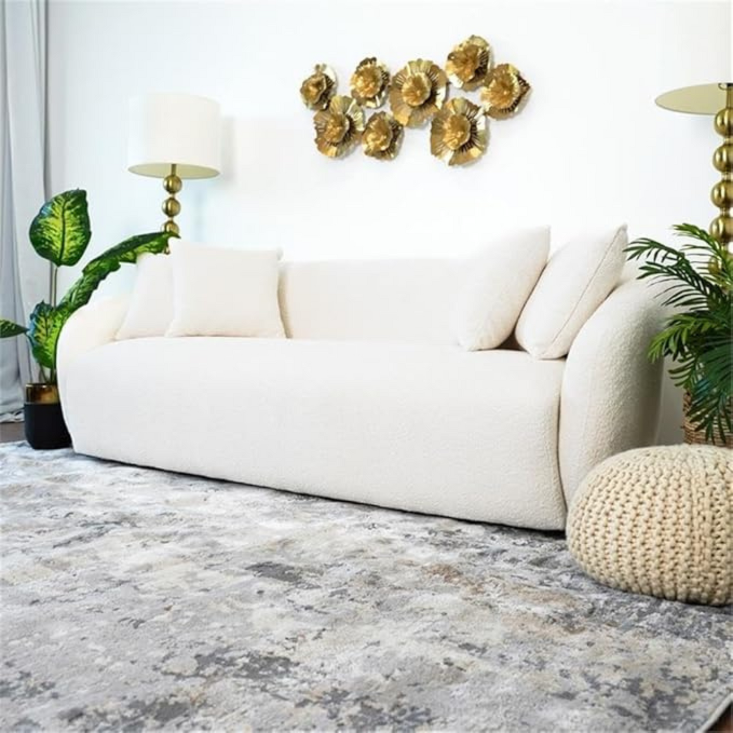 Lidar Cream Boucle Modern Couch